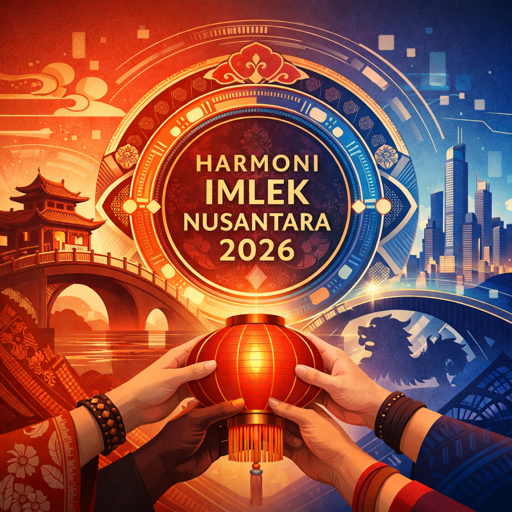 Konsep visual harmoni budaya dalam perayaan Imlek Nusantara 2026 menggambarkan perpaduan tradisi dan inovasi modern yang inklusif