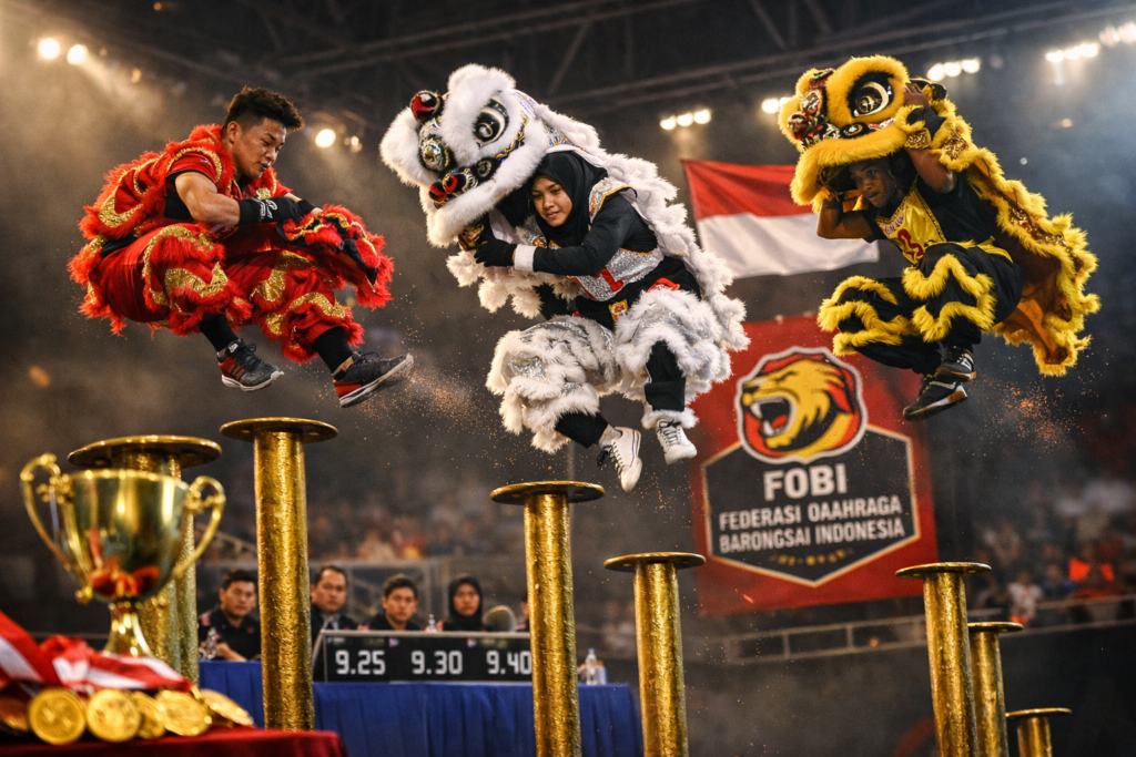 Atlet barongsai Indonesia dari berbagai etnis berkompetisi dalam kejuaraan FOBI menunjukkan barongsai sebagai olahraga prestasi inklusif